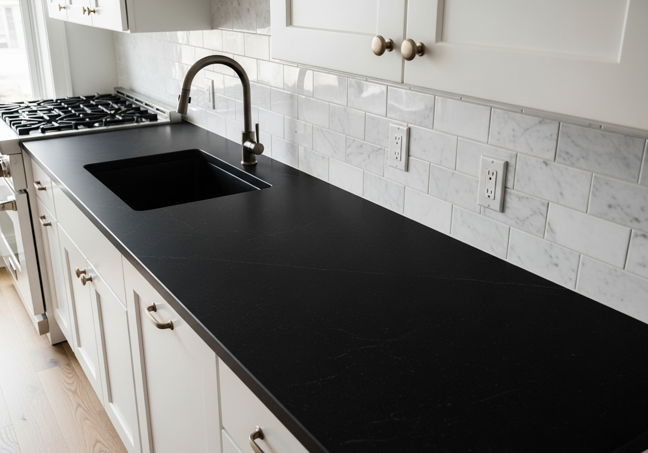 Black granite countertop wrap in New York apartment