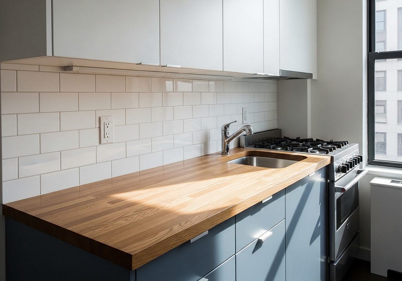 Butcher block countertop wrap in Charlotte home kitchen
